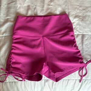 L*Space Fuchsia High-Waisted Ruched Shorts